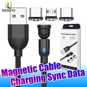 Cable magnético 3 en 1 3A Cables de carga USB C de 540 ° con cargador CE FCC ROHS para teléfonos Android iPhone 15 Samsung S24 con embalaje al por menor izeso