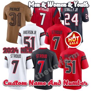 2024 Custom 7 C.J. Stroud Men Womens Youth Football Jerseys 51 Will Anderson JR 24 Derek Stingley Jr 31 Dameon Pierce 5 Jalen Pitre Football Jersey Size