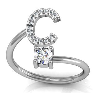 A-Z 26 anillo con alfabeto inglés, anillo ajustable con apertura de diamantes de imitación de cristal, anillo con iniciales simples para hombres y mujeres, el mejor regalo de San Valentín