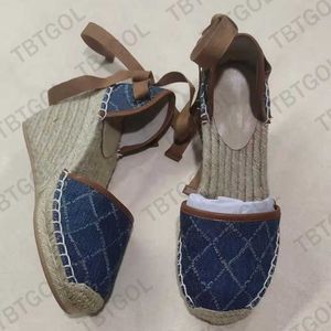 A114 Sandalias Twine Trenzado Diseñador Mujeres Alpargata Correa Redonda Cuña Tacón Tacones Moda Cuero genuino Pescador Vestido de novia Zapatos de fiesta S