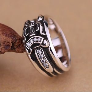 A176 S925 bague en argent sterling plaqué or avec diamant et épée sacrée poignard lettre minimaliste tendance hip-hop rétro couple bijoux cadeaux pour les amoureux