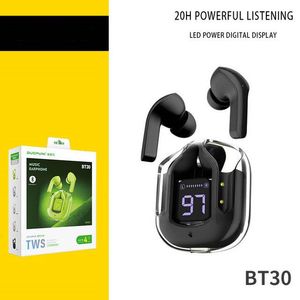 A2 TWS Bluetooth 5.1 Écouteurs Transparent Affichage Numérique Écouteurs Avec Boîte De Chargement Casque Sans Fil Stéréo Sport Basse Cuivre Anneau Corne