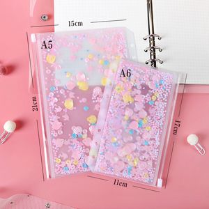 A5/A6 PVC Transparent Binder - Japanese Style Pink Shell Decorative Storage Bag, 6 Hole, Student Stationery Organizer