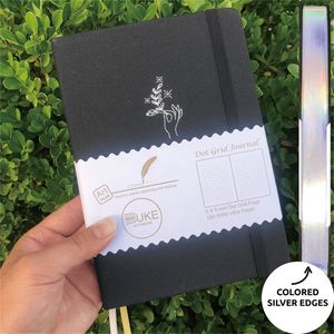 A5 Dotted Journal Colored Silver Edges Dot Grid Notebook 160Pages, 180gsm Thick White Paper, Waterproof Fabric Cover 220401