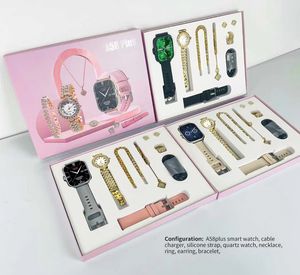 A58 Plus 8 en 1 Lagy Gold Watch Combinaison unique Montre intelligente pour femme avec collier en or Bague Double bracelet Smartwatch pour femme