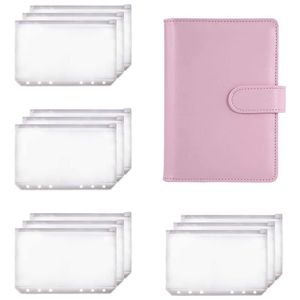 Carpeta A6, carpeta rosa para cuaderno y 12 piezas, carpeta con cremallera de 6 agujeros, carpeta con bolsillos, billetera tipo sobre para efectivo 0224