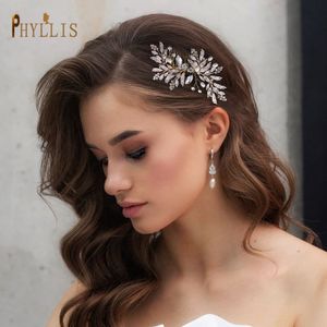 A83 Alliage Feuilles Golden Bridal Peigl Accessoires de cheveux de mariage Perle Wedding Headpice Crystal Rinason Clips Hair Tiara