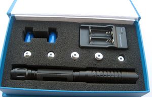 La mayoría de los punteros láser azul militar de 200000m 5 en 1 de 450nm de gran potencia, luz LED, linterna evil lazer, caza, 5 tapas, cargador y caja de regalo