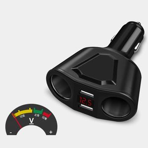 Cargador de coche USB dual 3.1A con 2 enchufes para encendedor de cigarrillos Pantalla de soporte de corriente Voltímetro de corriente para teléfono Tablet GPS