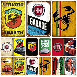 Abarth FIAT Pintura de metal Retro Casa decorativa Carteles de metal Placa Carteles en la pared Cartel de chapa Cartel vintage Decoración Arte Decoración de la habitación 20 cm x 30 cm Woo