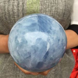 Alrededor de 100 mm Natural Magic Blue Calcite Sphere Quartz Crystal Ball Healing339U