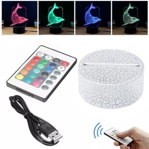 RGB Lights Base de lampe 3D 7 couleurs Touch Remote Control Veilleuse Panneau acrylique 4mm Batterie AA ou DC 5V USB Illusion Lampes de table pour la décoration de la chambre à coucher