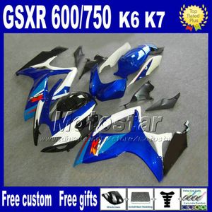 Kit de carenado abs para suzuki gsxr 600 750 06 07 k6 blanco azul negro piezas de moto gsxr 600 750 2006 2007 carenados fs60