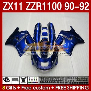 Kit de carénages ABS pour KAWASAKI stock bleu NINJA ZX 11 R 11R ZZR-1100 ZX11 R ZX-11R 1990 1991 1992 Carrosserie 164No.139 ZZR 1100 CC ZX-11 R 90-92 ZZR1100 ZX11R 90 91 92 Carénage