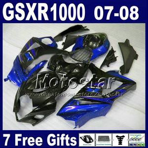 Kit de carenado de motocicleta abs para suzuki gsxr1000 2007 gsxr1000 2008, juegos de carenados de plástico azul y negro k7 gsxr 1000 07 08 hs16, cubierta de asiento