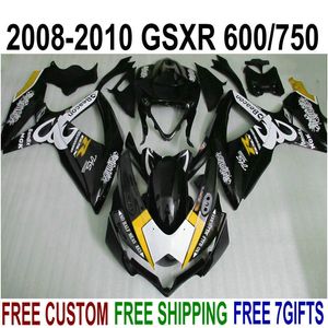 Pièces de moto ABS pour SUZUKI GSXR750 GSXR600 2008-2010 K8 K9 blanc noir Beacon carénages ensemble GSXR600/750 08 09 10 kit de carénage R12P