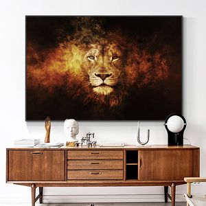 Toile d'art abstraite avec tête de Lion de feu d'afrique, affiches et imprimés d'animaux sauvages, tableau d'art mural pour salon