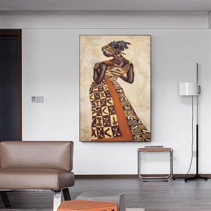 Toile de peinture à l'huile abstraite de femme noire africaine, affiche imprimée de personnage, tableau d'art mural pour salon, maison, décoration Cuadros 302Q