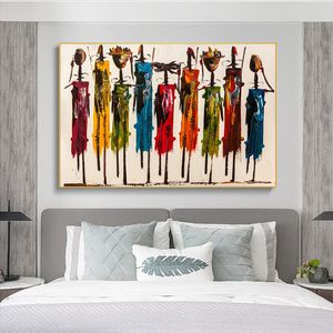 Pintura al óleo abstracta de mujer africana sobre lienzo carteles e impresiones imágenes de retrato de arte de pared para sala de estar decoración del hogar sin marco