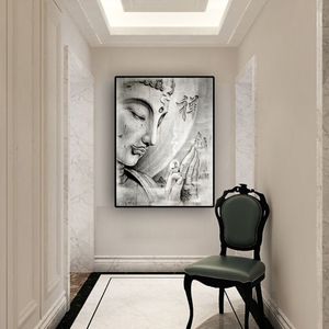 Pintura al óleo abstracta de Buda de religión Zen en blanco y negro, carteles e impresiones de Cuadros, imágenes artísticas de pared para sala de estar 2937