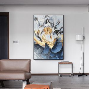 Pintura en lienzo de flor gris y negra abstracta con lámina dorada, carteles e impresiones de plantas nórdicas modernas, imagen artística de pared para decoración del hogar