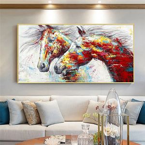 Póster de lienzo abstracto, pintura de caballo rojo, lienzo, pintura en lienzo, pinturas artísticas de pared de animales para sala de estar, decoración artística del hogar
