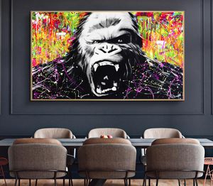 Abstrait coloré gorille Graffiti singe affiches et impressions peintures sur toile mur Art photos pour salon décor à la maison N2401421