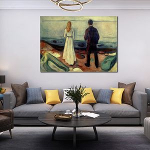 Art abstrait figuratif sur toile Deux personnes. La décoration murale moderne peinte à la main de la peinture d'Edvard Munch solitaire