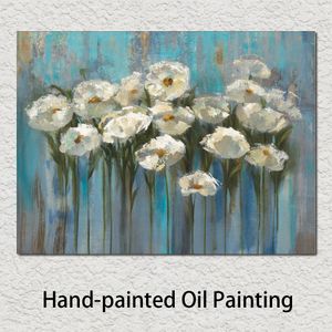 Pinturas al óleo de flores abstractas, anémonas junto al lago, cuadro de arte moderno para decoración para las paredes del salón, regalo pintado a mano
