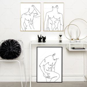 Résumé Man Body Line Drawing Affiche toile peinture masculine nue figure mural art imprime minimaliste image de chambre à coucher décoration murale de maison