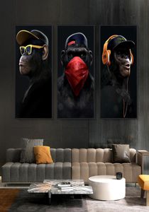 Abstrait moderne lunettes casque musique singe grandes affiches et impressions mur Art photos toile affiche décoration de la maison peinture 6267286