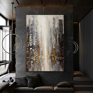 Pintura al óleo abstracta hecha a mano, vista de otoño, arte de pared moderno marrón para el hogar, Cuadros, pinturas en lienzo, decoración de salón grande sin marco