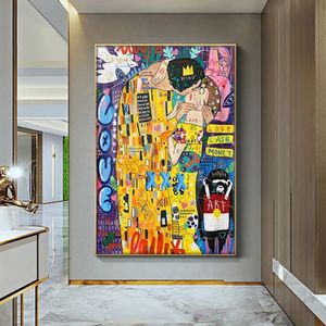 Peinture à l'huile abstraite sur toile, affiche imprimée, artiste classique Gustav Klimt kiss, images murales d'art moderne pour salon Cuadros262c
