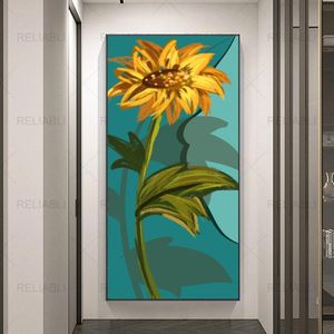 Pósteres e impresiones artísticos de flores y plantas de girasol abstractas, lienzo moderno, pintura al óleo, cuadro de pared para galería, decoración del hogar, sin marco