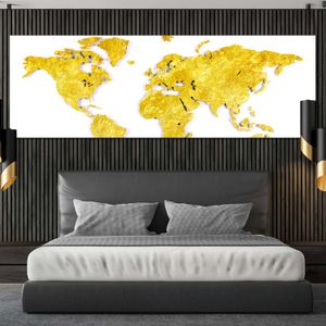 Abstract Yellow Golden World Map Digital Canvas Painting Affiches and Prints Wall Art Pictures Living Room Home Decor No Frame