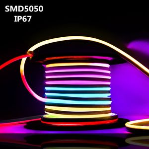 Bande LED en corde néon, 110V, couleur unique, 50 mètres, pour l'extérieur, IP67, 5050 SMD, 60 diodes/M, avec alimentation électrique, découpable à 1 mètre