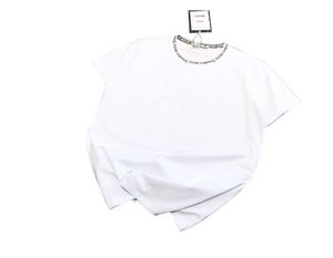 Ac Algodón mercerizado de alta calidad Verano Nuevo producto Camiseta de tela para hombres y mujeres con letras de escote Camiseta de color sólido P0806