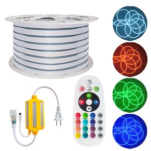 AC110V RGB LED Strip Lights, Flexible RGB LED Lights Neon Rope IP65 Étanche Neon Flex Cuttable Silicone 16 Changement de Couleur avec Télécommande pour Fête DIY oemled