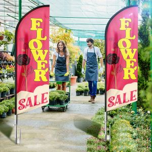 Accesorios Bandera de plumas de 11 pies Bandera Swooper con kit de poste Letrero para floristerías Banderas publicitarias grandes Letreros y estaca en el suelo