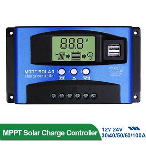 Accesorios Controlador de carga solar MPPT 30/40/50/60/100A Pantalla LCD USB dual 12V/24V Cargador de panel de células solares automático Carga reguladora