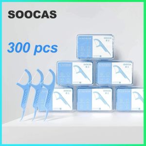Accessoires 300 pièces SOOCAS fil dentaire professionnel conception ergonomique test FDA qualité alimentaire nettoyage quotidien des dents