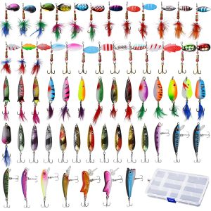 Accessoires 60pcs / boîte Trout Fishing Lures Kit Spinnerbait Swimbait crankbaits Minnow Lures Fishing Metal Spoons Baits for Bass Walleye Trout