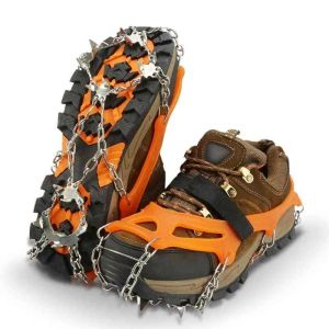 Accesorios 8 dientes de acero inoxidable pinza de hielo punta para zapatos antideslizante escalada nieve Crampones cadena garras empuñaduras zapato botas cubierta