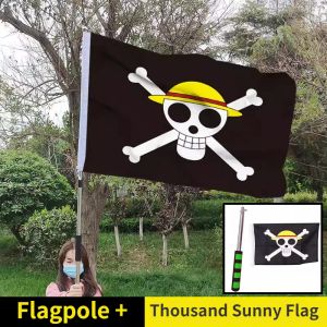 Accessoires 90 * 150cm Anime One Piece Monkey D Luffy Skull Flag MILLES SUNNY Pirate Ship Flag Tapisserie Ship Banner Décoration de la maison Tapisserie
