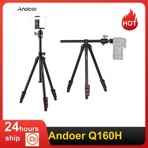 Accesorios Andoer Q160H Trípode para cámara portátil Trípode de viaje profesional de montaje horizontal para cámaras DSLR ILDC DV Smartphones Carga 5 kg