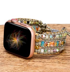 Accesorios Correa bohemia para Apple Watch Pulsera de 8 bandas Correa de reloj tejida con piedra natural Cadenas de cuentas vintage Mujer Verano Coreano hecho a mano