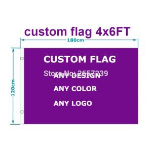 Accesorios Bandera personalizada de 4x6 pies Cualquier tamaño Marca Logotipo de la empresa Deportes Interior Exterior Banner 120X180 cm Personalizar Decoración Promoción Barato