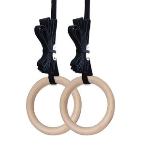 Accessoires anneaux de gymnastique exercice Crossfit Fitness exercice de gymnastique en bois tractions anneau d'entraînement musculaire avec sangles à boucle