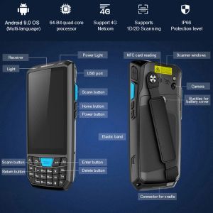 Accessoires Handheld PDA Android 9.0 Red Pos Terminal 1d 2d Barcode Scanner WiFi 4G Bluetooth GPS PDA CODES BAR CODES
