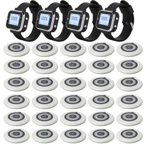 Accessoires Jingle Bells 30 Boutons d'appel 4 Watch Pager Receiver Wireless Service Call Bells Restaurant Systèmes d'appel invité